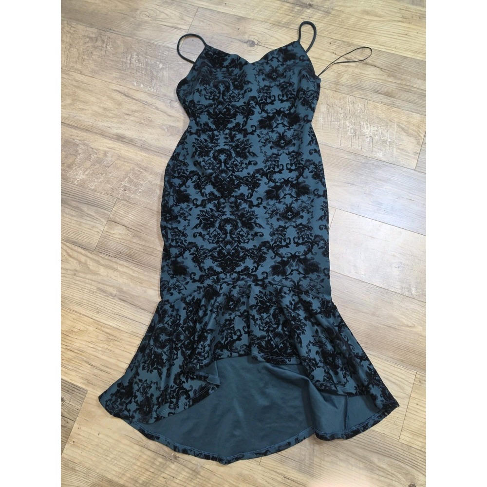 Windsor Velvet Hunter Green Black Damask Midi Dress Bodycon Christmas NWT Large